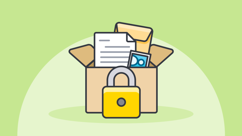 Illustration of a folder with personal documents and a pad lock