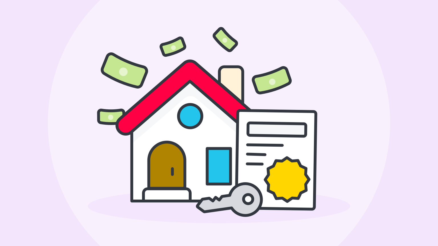 An illustration of a house with a key and a deed.