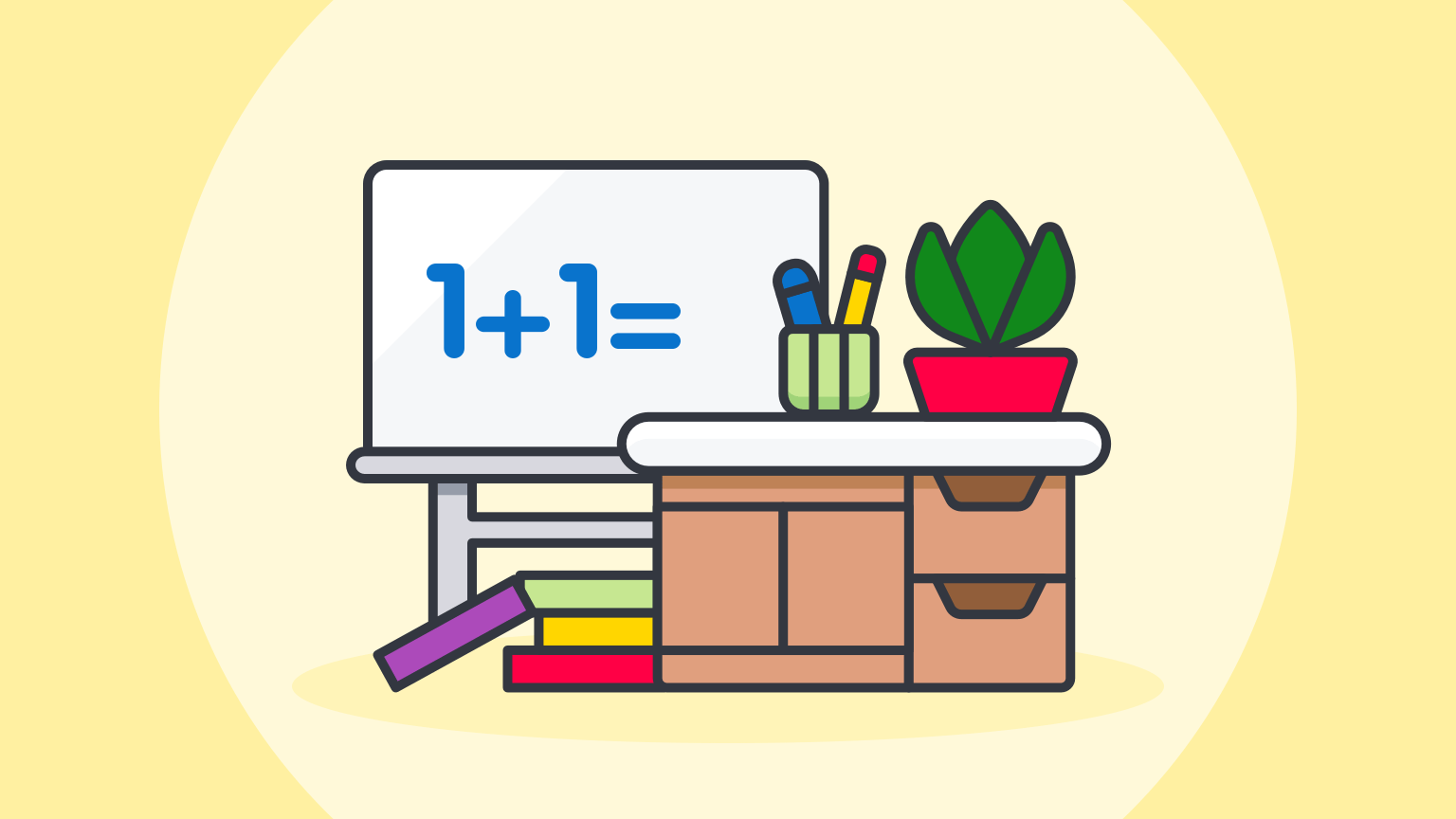 Illustration for a teacher's desk and a white board